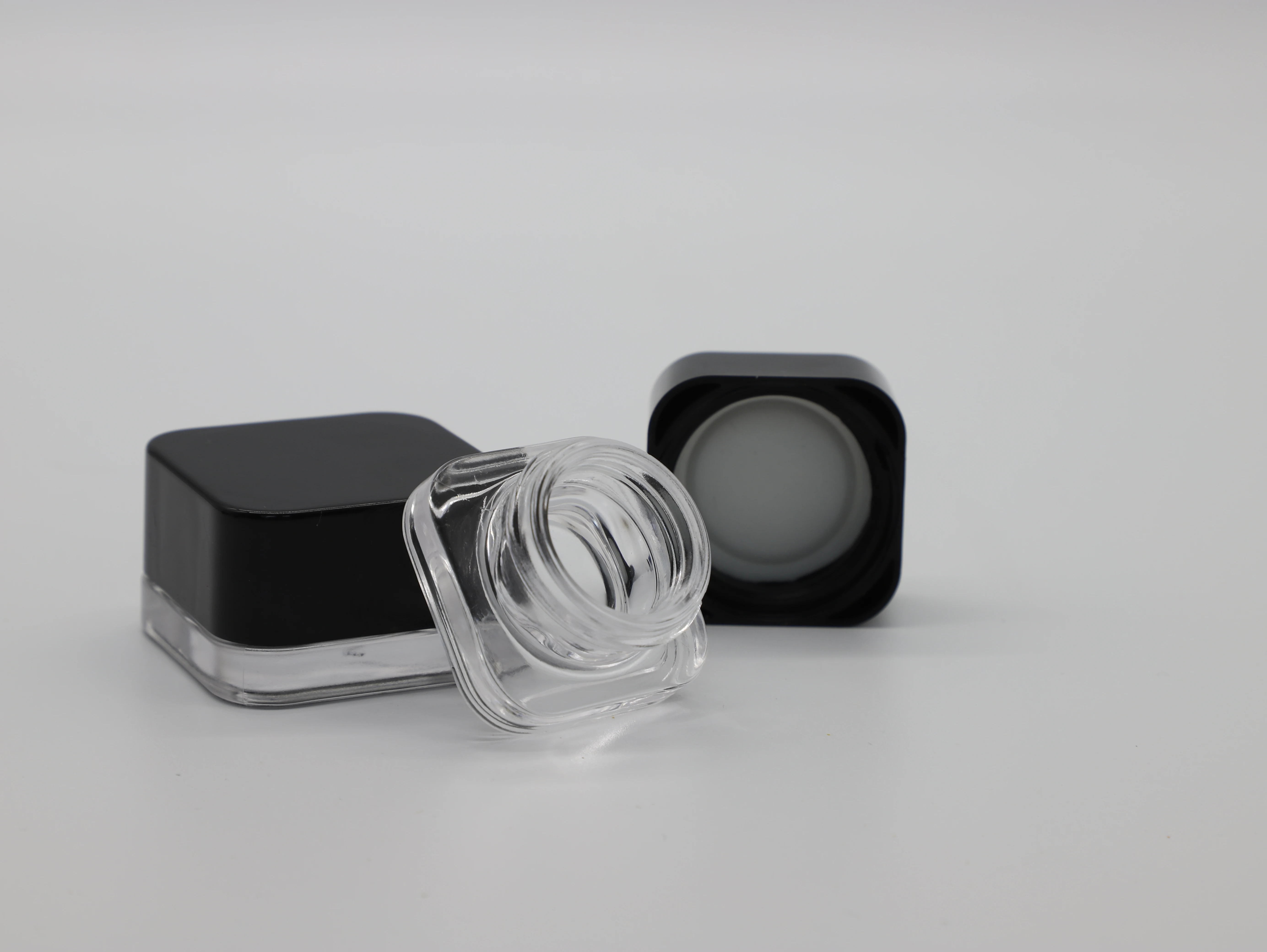 2024 Cube Square Round Hex Triangle Premium Glass Jar 3g 5g 7g 9g Clear Black White with Child Safe Lid Cap