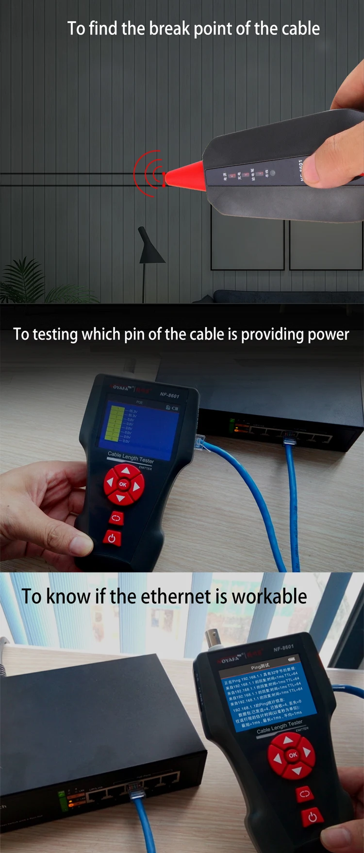 Nf8601w Network Cable Tester Lan Cable Tester Rj45 Utp Stp Diagnose Tone Tracer Full