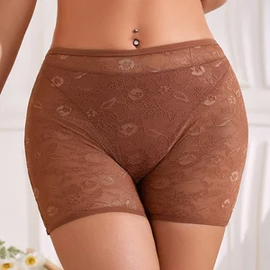 Ladies'  Thin Lace Safety Pants Comfortable Breathable Underwear Hollow Sexy Hip Lifting Non-Rolled Edges Flat Angle