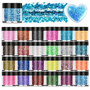 Festival Chunky and Fine Glitter Mix 24 colors Iridescent Glitter Flakes for Cosmetic Face Body Eye Hair Nail Art Resin Tumbler