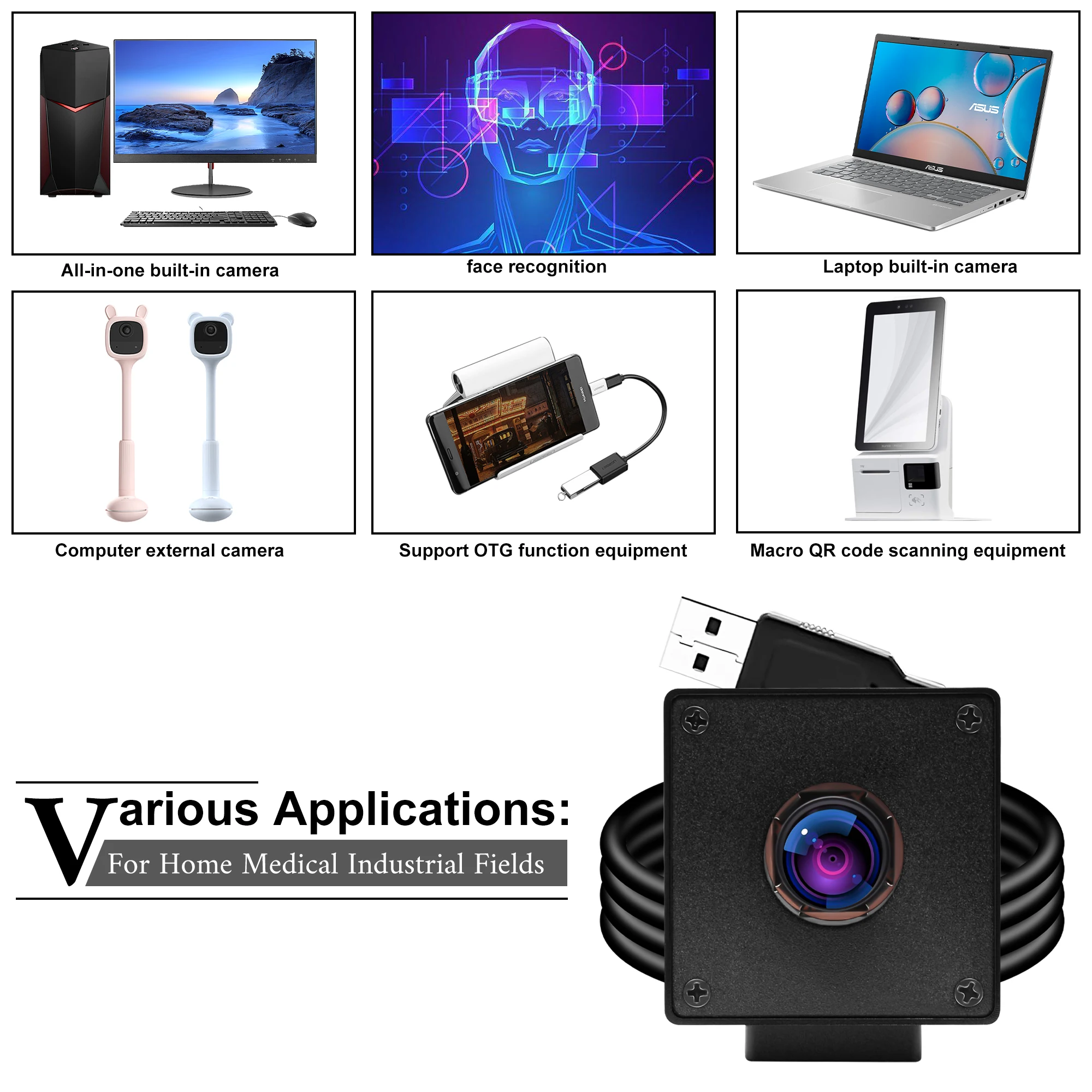 ELP Webcam 4K fokus otomatis dengan mikrofon, kamera UVC Mini dengan  mikrofon untuk PC Laptop IMX415, penglihatan mesin untuk Raspberry PI  Jetson Nano