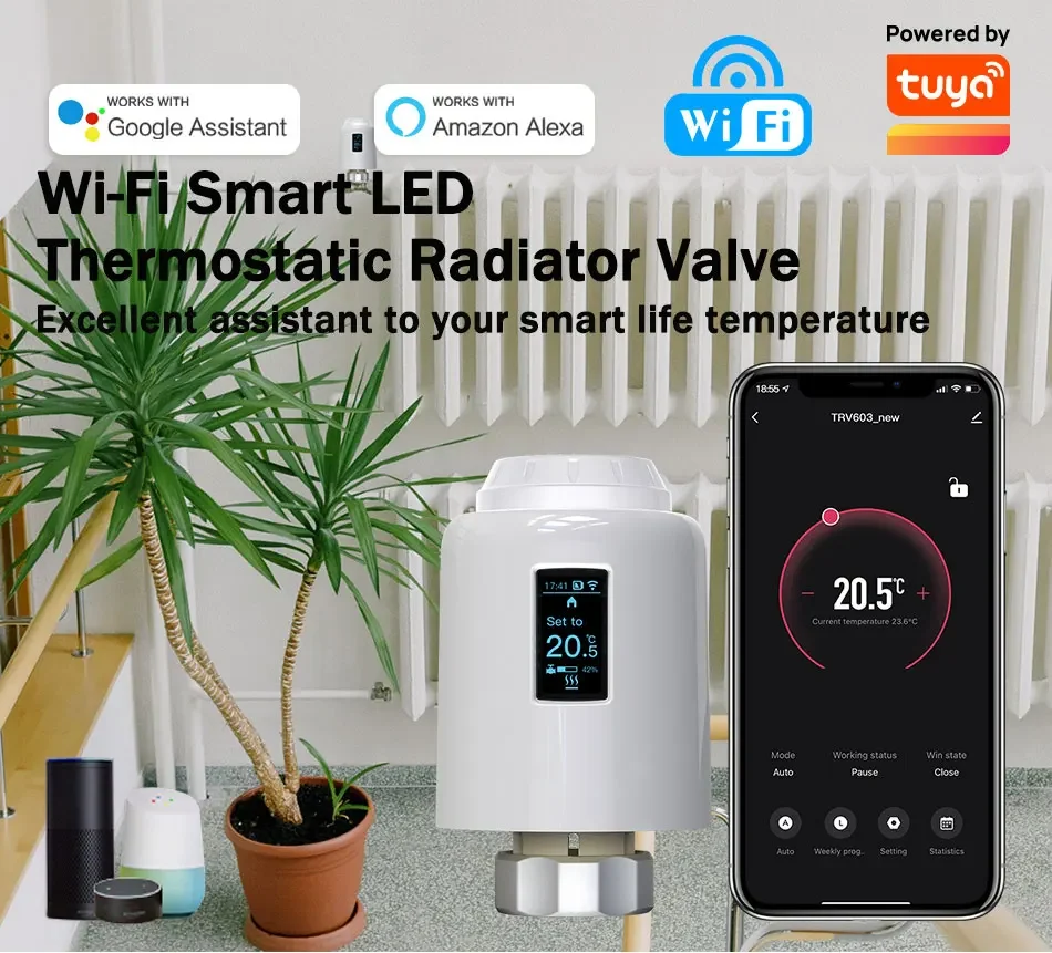 Wireless Radiator Control TRV604 Wireless WIFI Programmable Thermostatic Radiator Valve for Floor ...