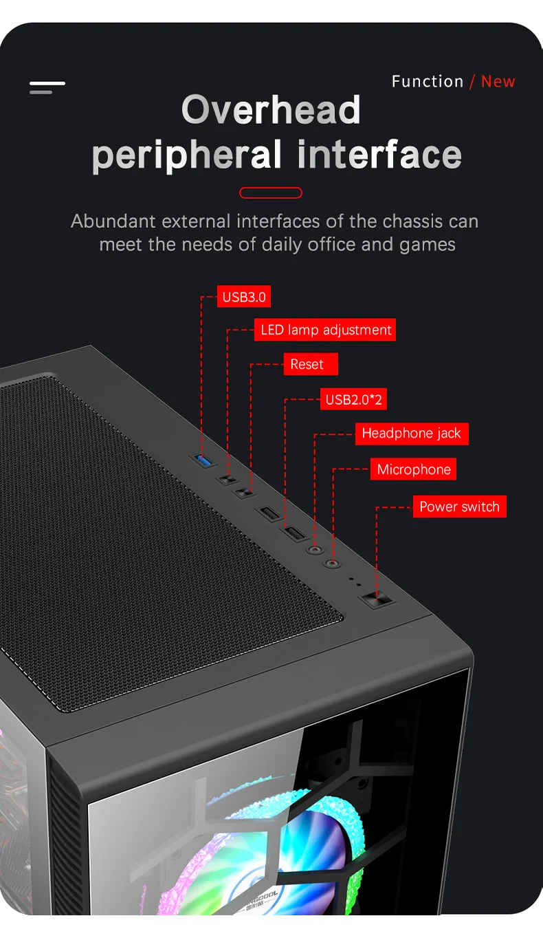 Mid Tower E-ATX/ATX/M-ATX Gaming PC Case with Tempered Glass