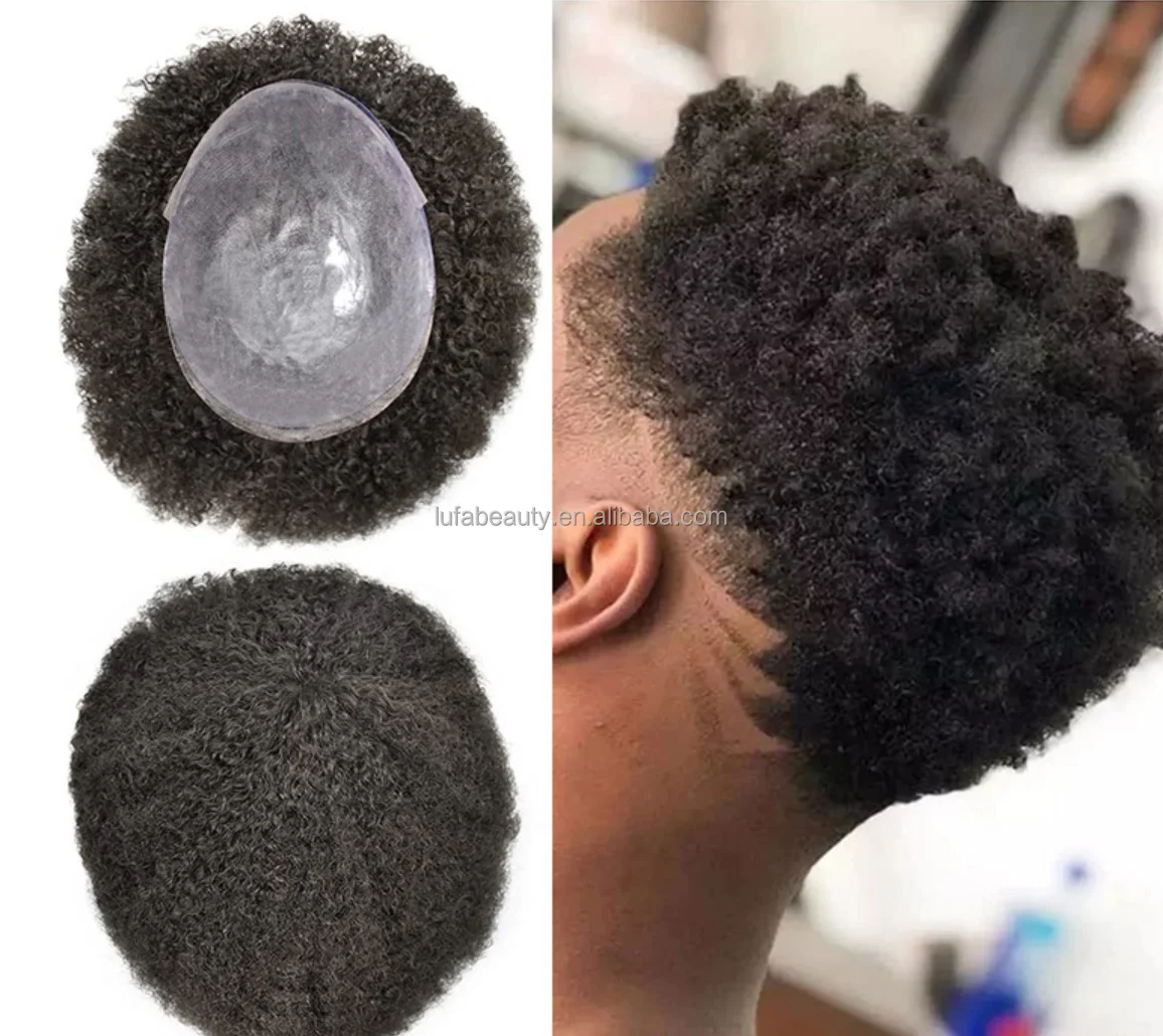 Afro Wigs For Black Men 6'' Indian Human Hair Replacement Men Toupee ...