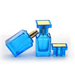 Роскошная заводская цена Янтарный синий квадратный спрей уникальные формы 30 мл 50 мл 100 мл стеклянный флакон для духов