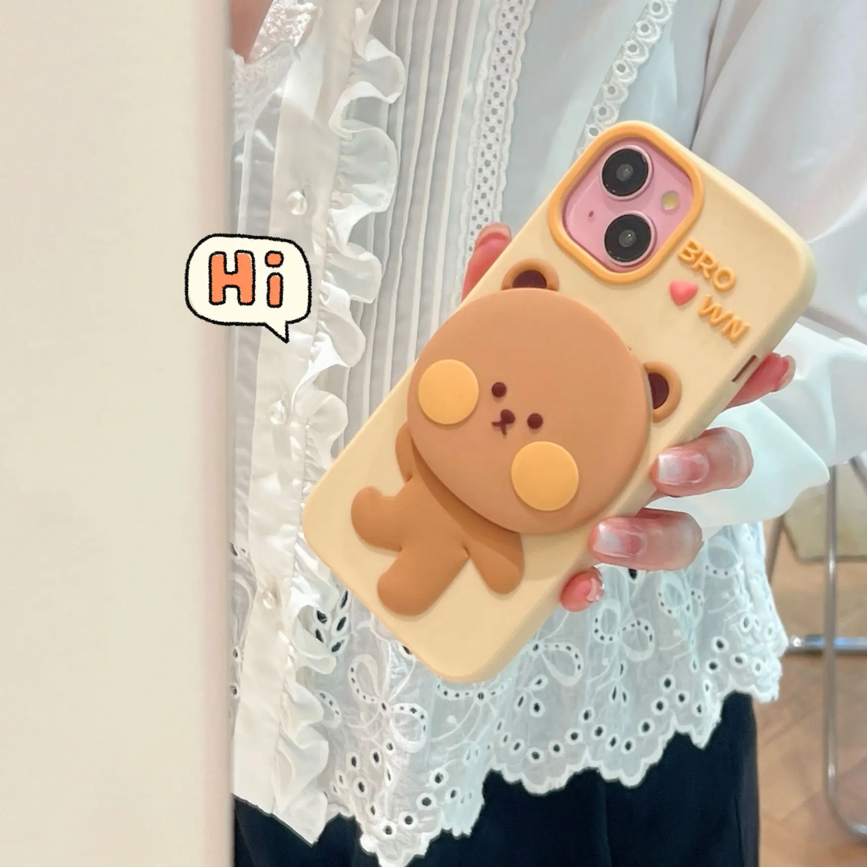 Silicone Cover with Make-up Mirror Kickstand Cute Pattern Designer Cartoon Phone Case for iPhone 13 Pro/14 Pro Max/15 Pro Max