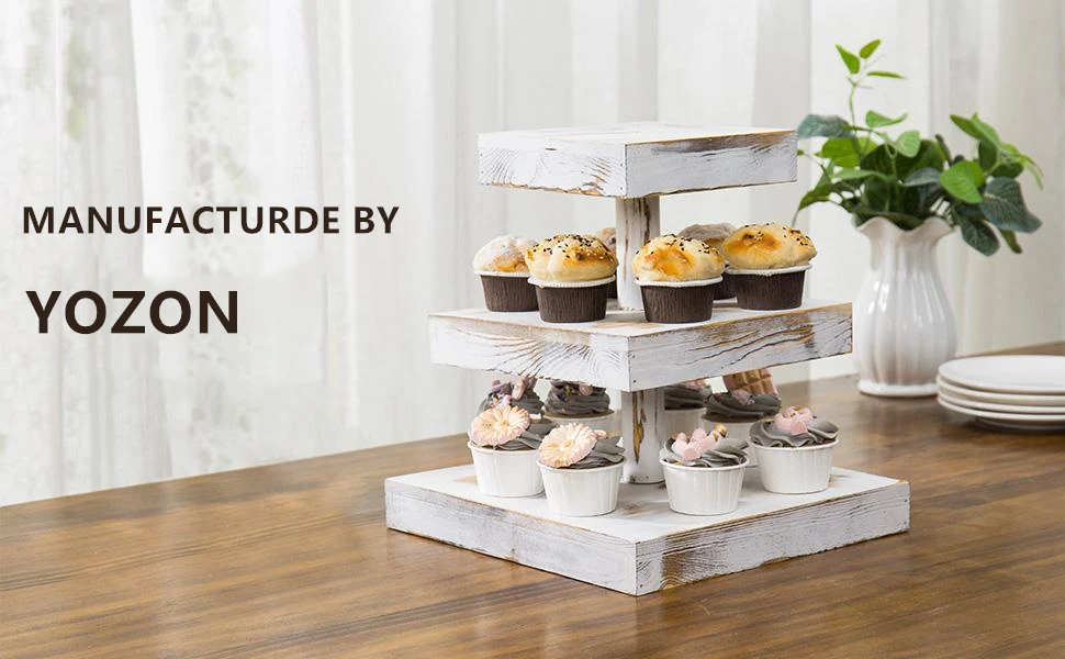 4-Tier Wooden Cupcake Stand Display - Tool-Free Assembly, Rustic Farmhouse Dessert Riser For 24 Cupcakes | 13.6x13.2x17 Inch - View #10