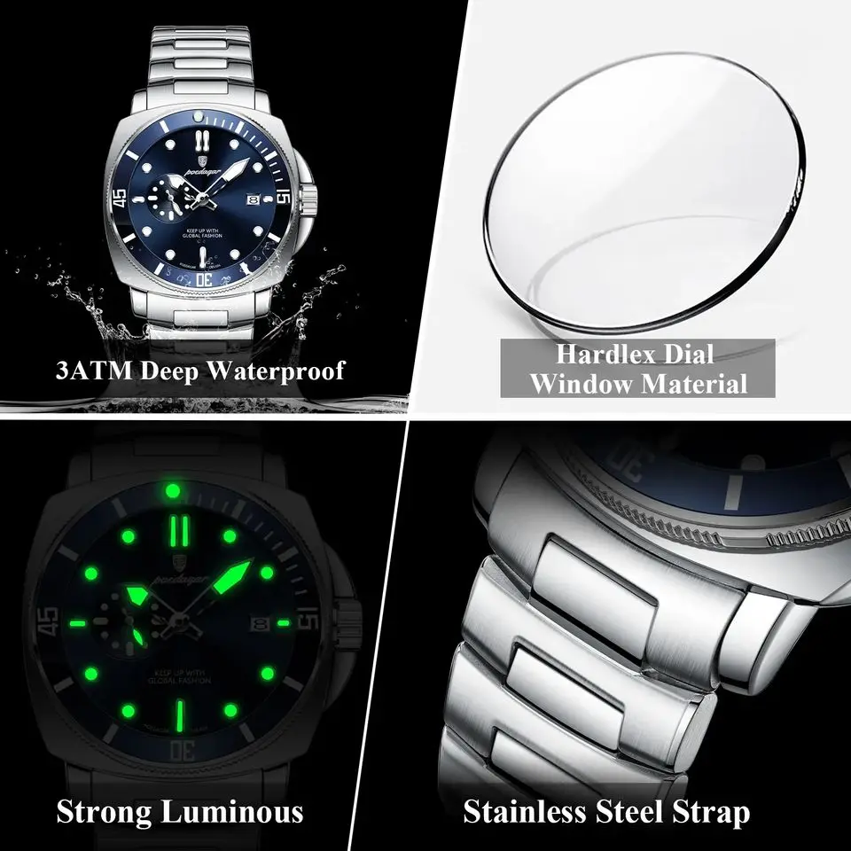 Poedagar 873 High Quality Men Quartz Watch Stainless Steel Strap Waterproof Luminous Cal aperçu 6