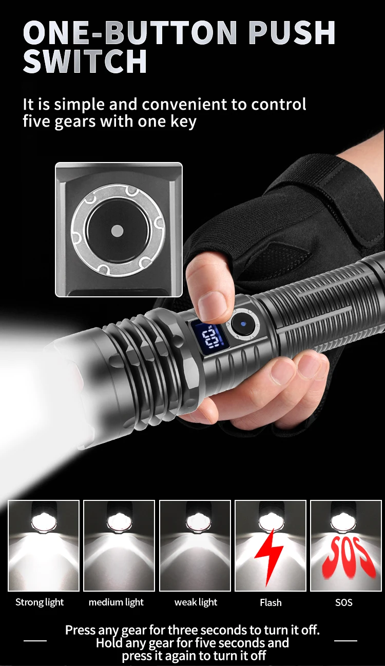 30W LED Flashlight 1200lm High Power 1000m Zoom Tactical Emergency Spotlights Aluminum Alloy Telescopic Torch Tactical Light