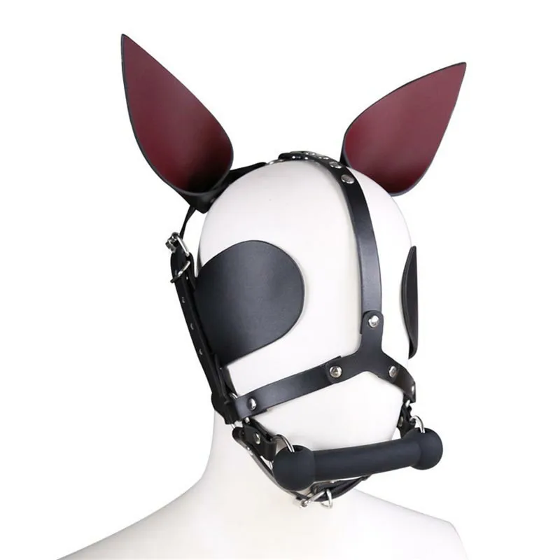 Free Custom Box - Bdsm Cosplay Role Play Clothing High Quality Pu Leather Pony Girl Harness Headpiece With Ear Eye Mask Slave