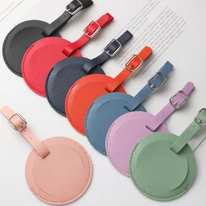 Hot-Selling Custom Logo Round PU Leather Luggage Tag Waterproof Boarding Suitcase Tag with Anti-Loss Feature Cross-Border