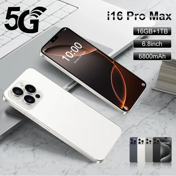 2024 Original 16 Pro Max Smartphone 6.8 Inch Full Screen 12GB+512GB Android 4G 5G Dual Sim Wifi Bt Fm Gps 4G+5G Mobile Phone