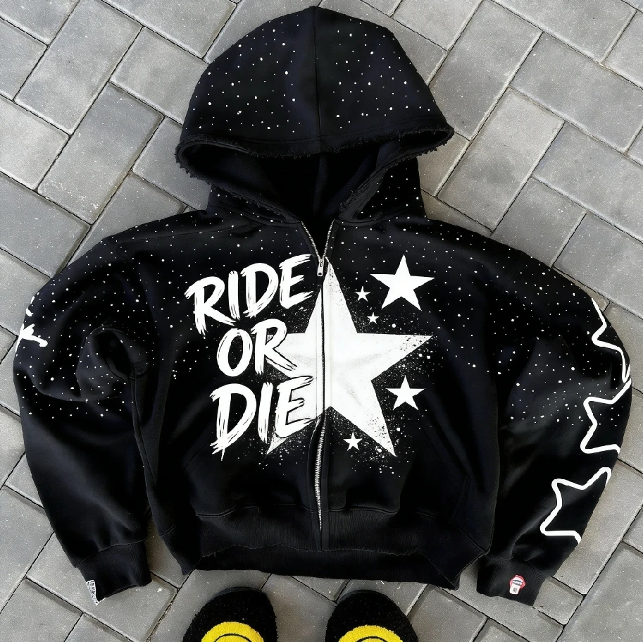 Custom Logo Screen Printing French Terry Brushed Cotton Graphic extreme Heavyweight Embroidery Men Zipper up Rhinestone Hoodie