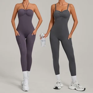 New Arrival Women Sexy One Piece Active Wear Sport Jumpsuit Four Way Stretch Yoga Bodysuit Romper Fitness Clothing