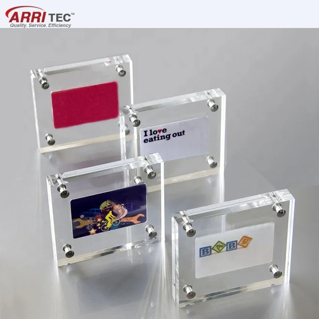 Custom Design Clear Countertop Square Magnet Acrylic Small Table Sign Holder Magnetic Sign Holder