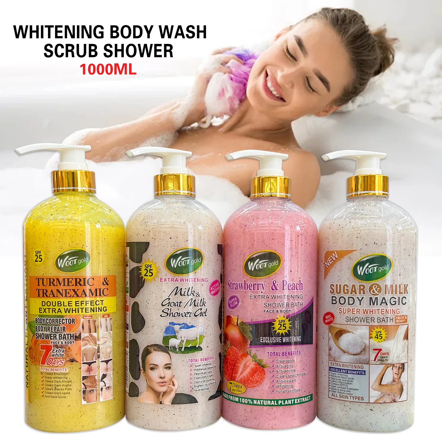 Woot Gold Shower Gel Alpha Arbutin Collagen Lightening Nourishing Body Wash  Whitening Scrub Cleaning Exfoliating Bath Soap