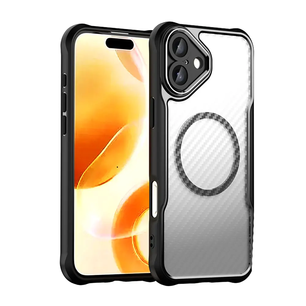 Laudtec Sjk675 Tpu Pc Phone Case Air Bag Anti-Fall Magnetic Charging Carbon Fiber Texture For Iphone 16 15 14 13 12 Plus Pro Max