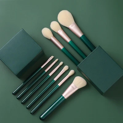 9 шт. кистей для макияжа с логотипом на заказ, черновато-зеленая ручка, белая щетина, подарок на день матери, набор кистей для макияжа
