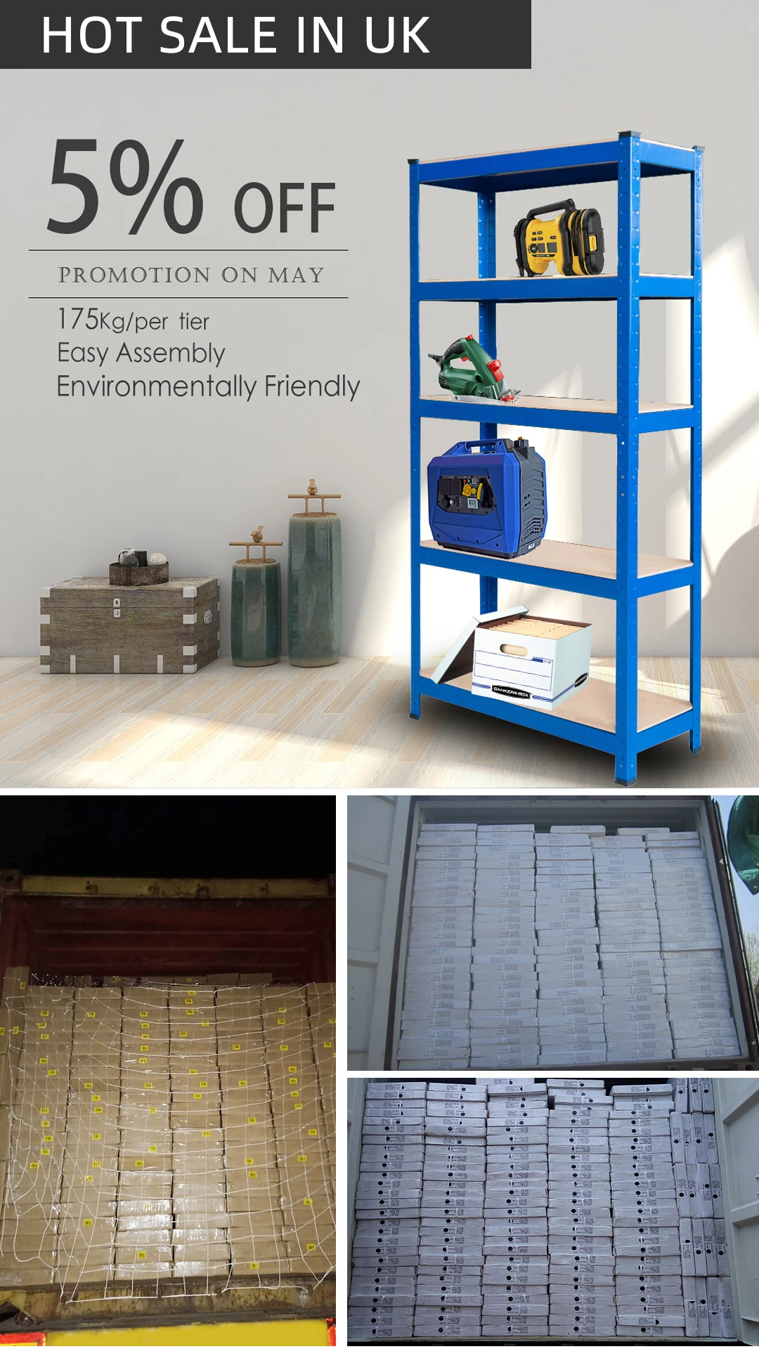 Heavy Duty Boltless Economical 5 Tier Storage Shelving Unit With Mdf ...