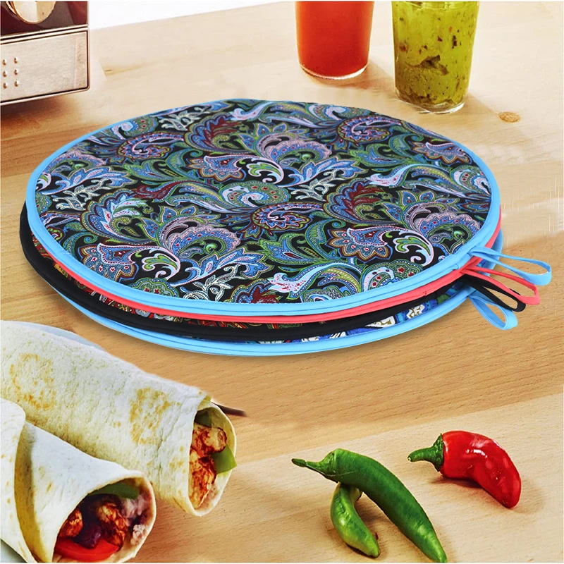 Custom 11 Inch Insulated Tortilla Warmer Fabric Use for Tortillas Naan Pita Pizza Microwave Heat Tortilla Warmer