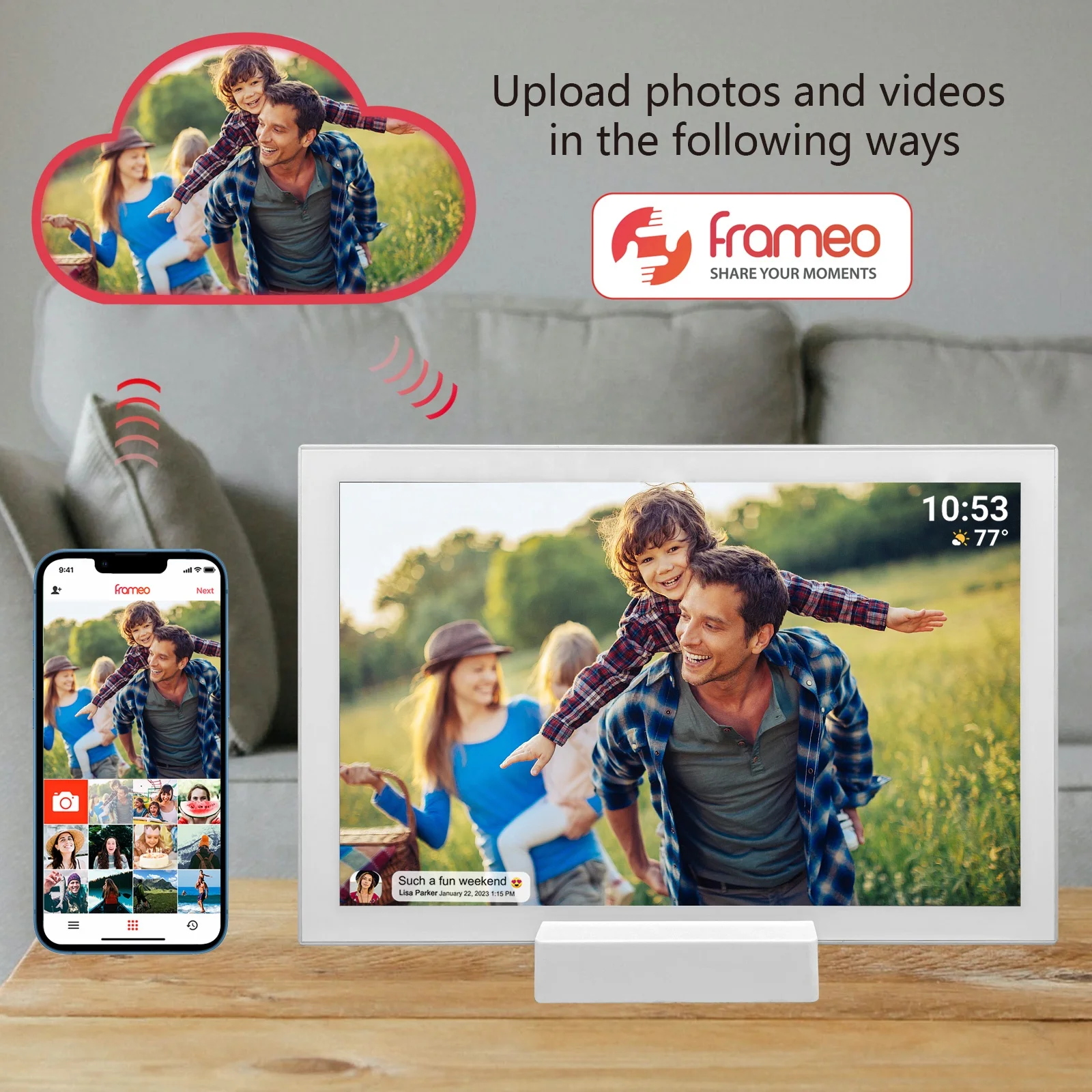 High Definition, Smart Transmission, Every Photo Seems to Tell a Story Frameo With Battery WiFi Digital Photo Frame