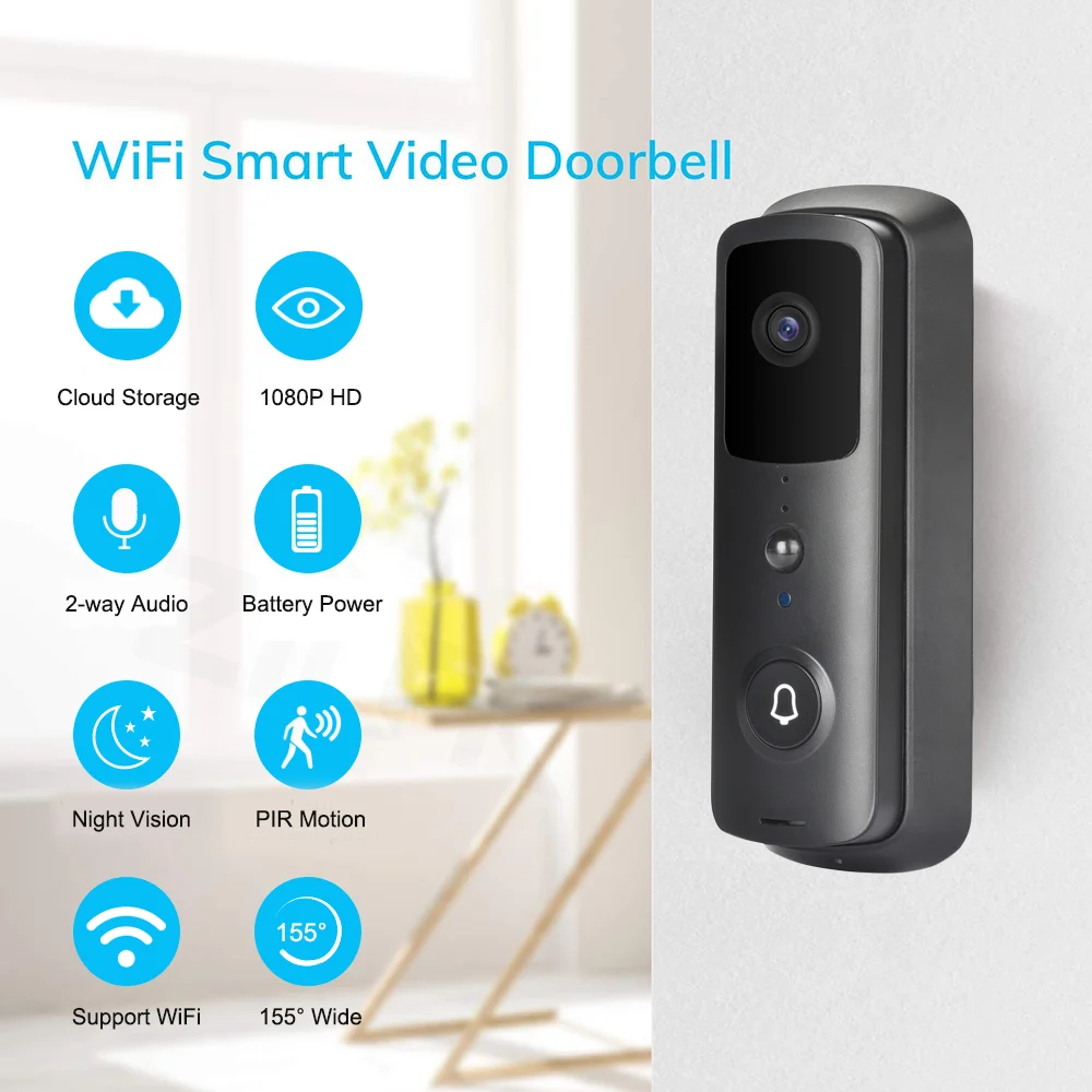 WiFi Video Doorbell 1080P Wireless Smart Door Bell Camera 2-Way Talk PIR Motion Detection Night Vision TuyaSmart APP