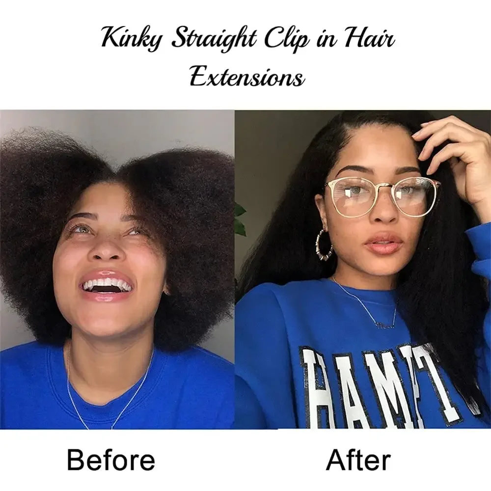 Kinky Straight Clip-in Extensions Echthaar Natürlich Schwarz_voghion.com