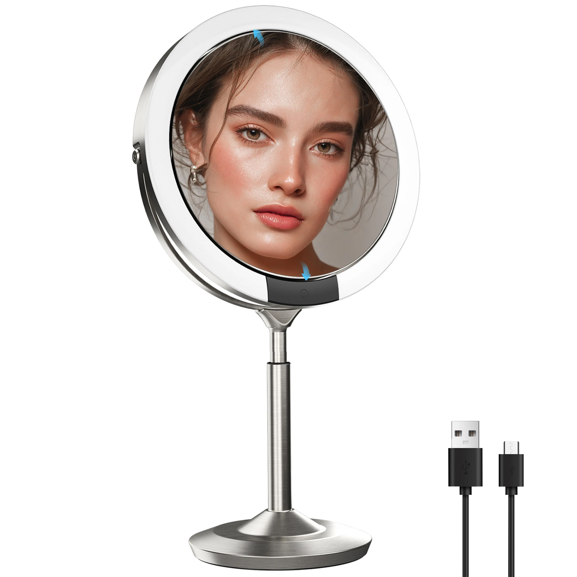 USB Charging 8.5in Makeup Mirror 1X/10X Magnification Height Adjustable  Lighted Feature Plastic Metal Finish Touch Home Use| Alibaba.com, image size:2000x2000