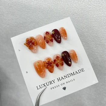 Wholesale  Hand Painted Gel Press on Nails Beautiful Luxury Customized Design Handmade Press on Nails