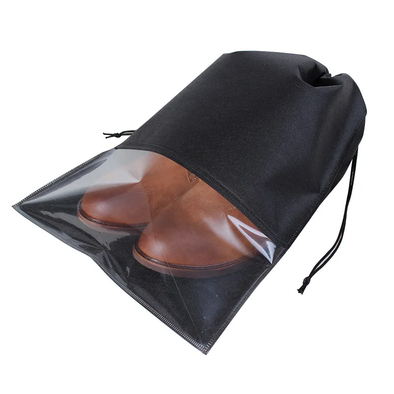 1pc Black Shoes Storage Bag, Minimalist Drawstring Non-woven