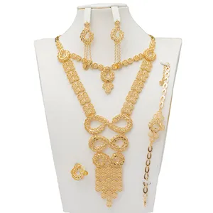 Nigerian Bridal Jewelry Set Dubai New Gold Chain Design Necklace Luxury Jewelry 14k Gold Adjustable Rings for Women