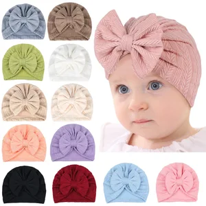Baby Headwear Fashion Wholesale Baby Fetal Hat Solid Color Wheat-striped Bow Hat Baby Hat