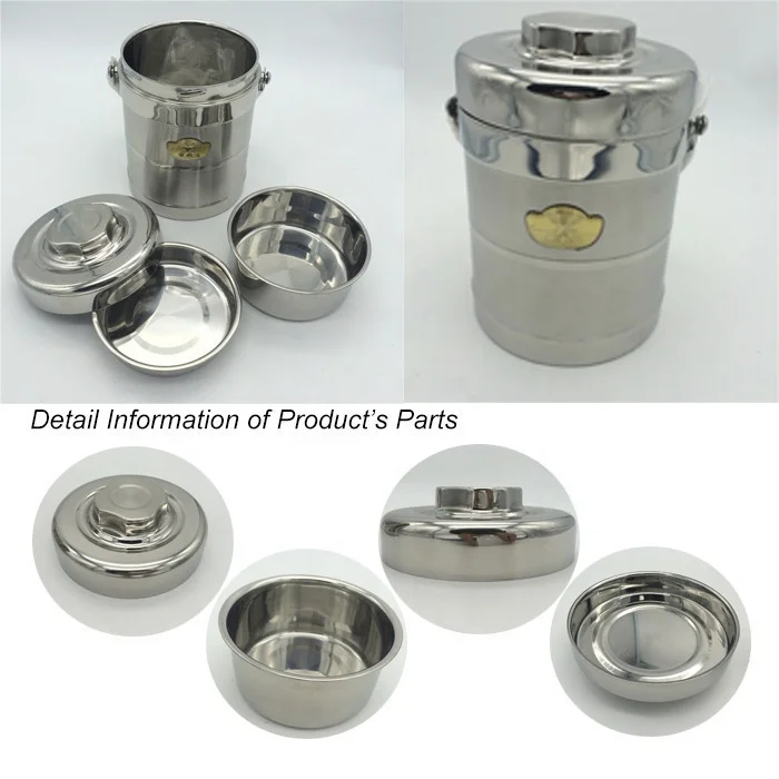 Double Walled Takeway Food Container Carrier Round Stainless Steel Thermal Lunch Box for Soup