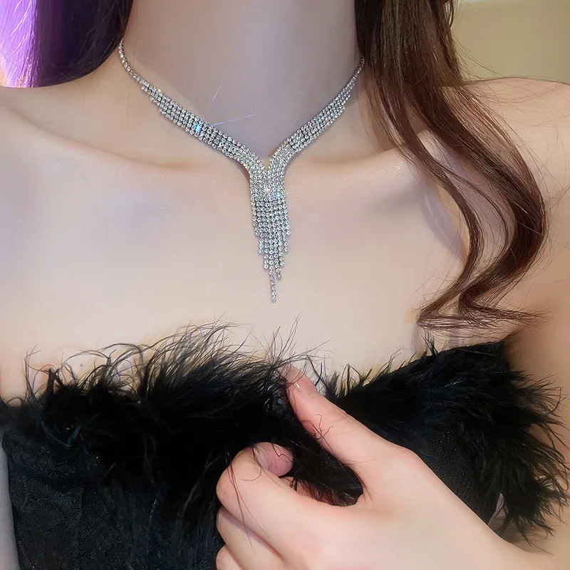 Elegant Water Drop Tassel Necklace & Earrings Set
