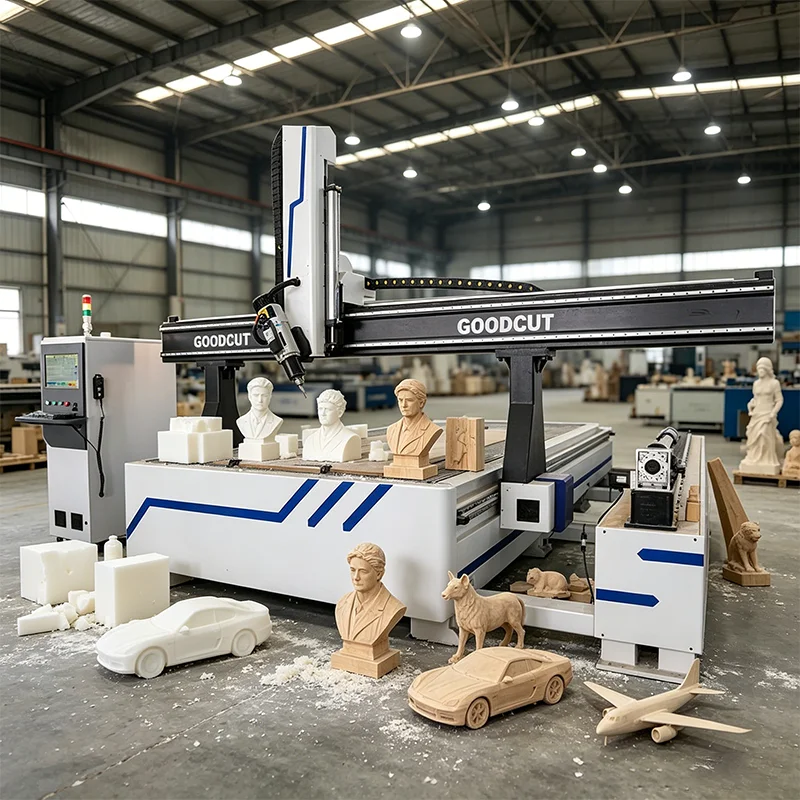 Welded square Steel Frame 1325 4 Axis Desktop Cnc Router with Rotary for Furniture Making Made in China