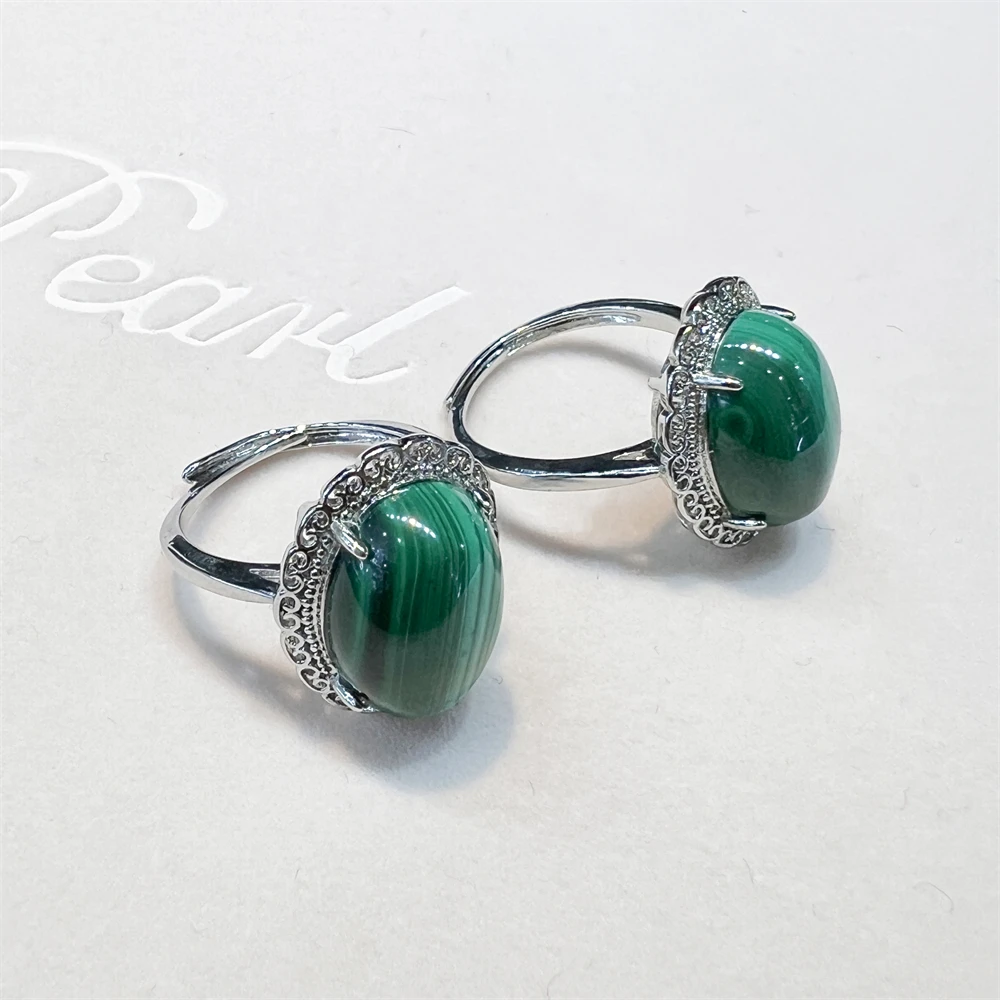 Koral Jewelry Oval Malachite Triquetra 925 Sterling Silver Ring