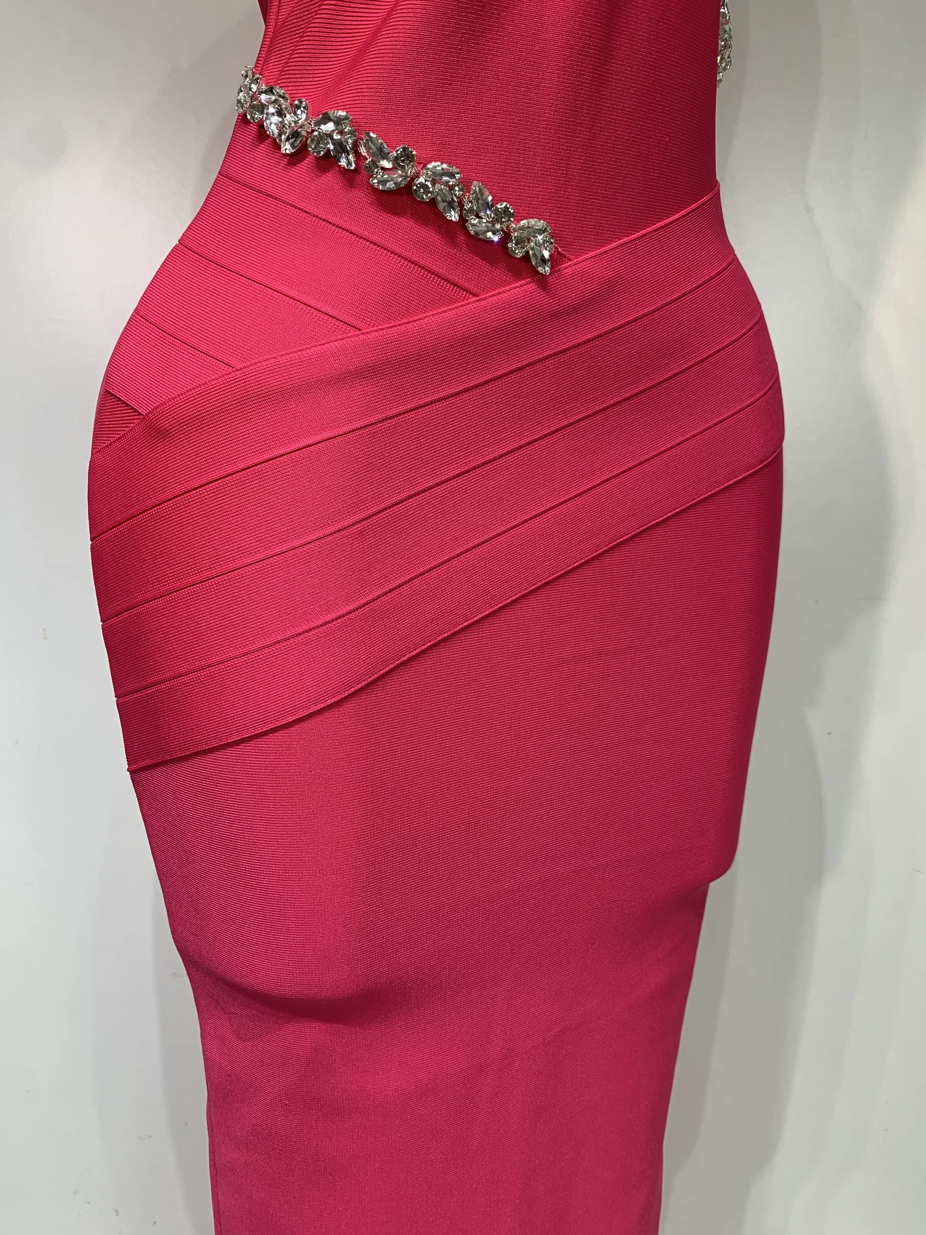 Full view of crystal backless bodycon maxi dress