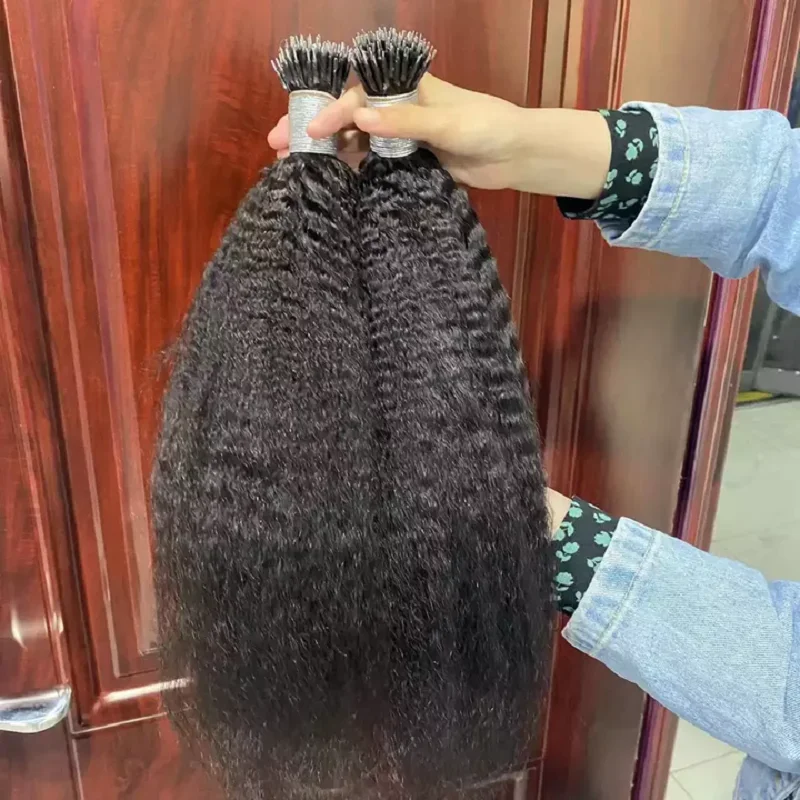 Microlink Nano Extensão de Cabelo Humano Kinky Straight Brazilian Remy Beads Grosso Italiano Yaki 100g 100 fios_voghion.com