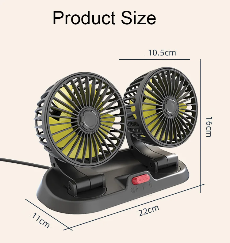 Adjustable 360 degree rotating USB DC12V/24V double head car air cooling fans fan