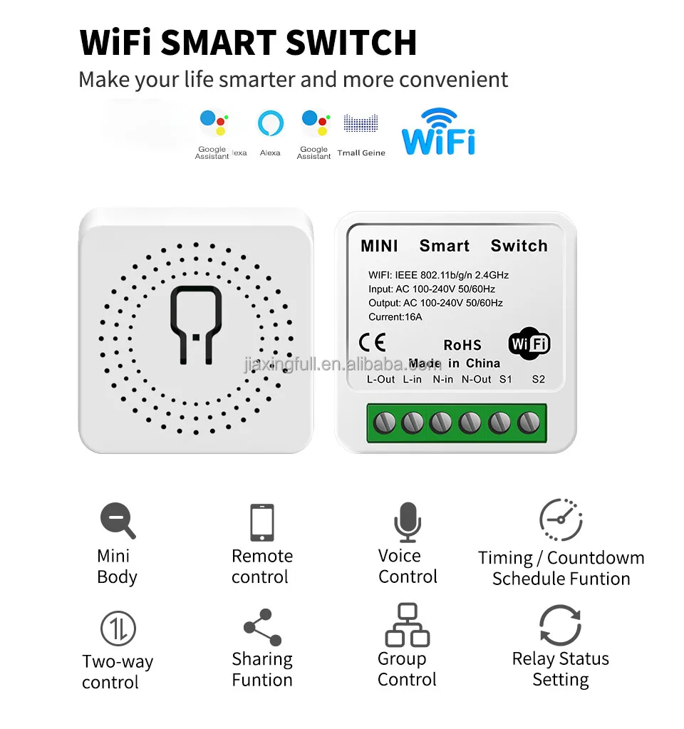 OEM WiFi Smart Switch Tuya APP AC Module Work with Google Home Alexa 10A  16A - China Tuya Smart, Interruptor Switch