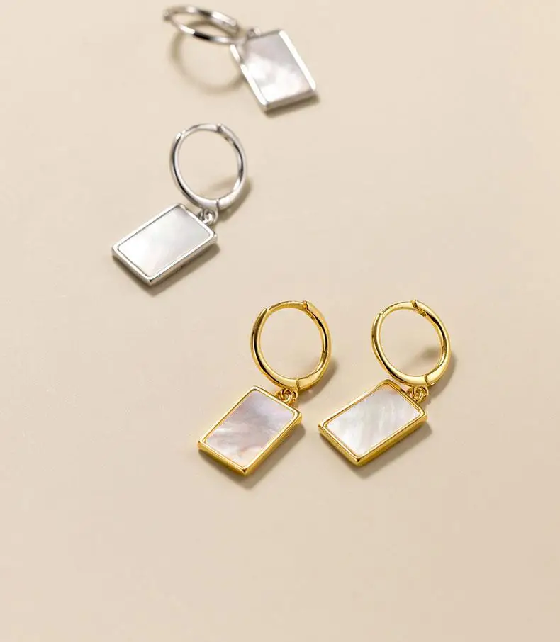 Trustdavis Geometric Square Shell Drop Earrings 925 Sterling Silver ...