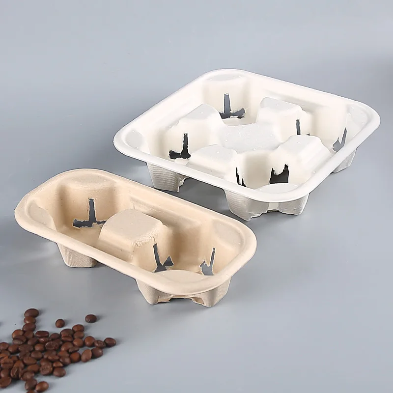 Customize Baggase Biodegradable Paper Cup Holder Takeout Cup Tray