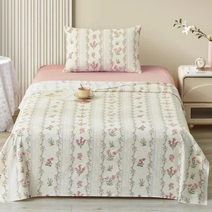 Printed Polyester Fiber Bed Sheets Set with Pillow Stitch Woven Technique Low MOQ Flat Sheet Bedding Set