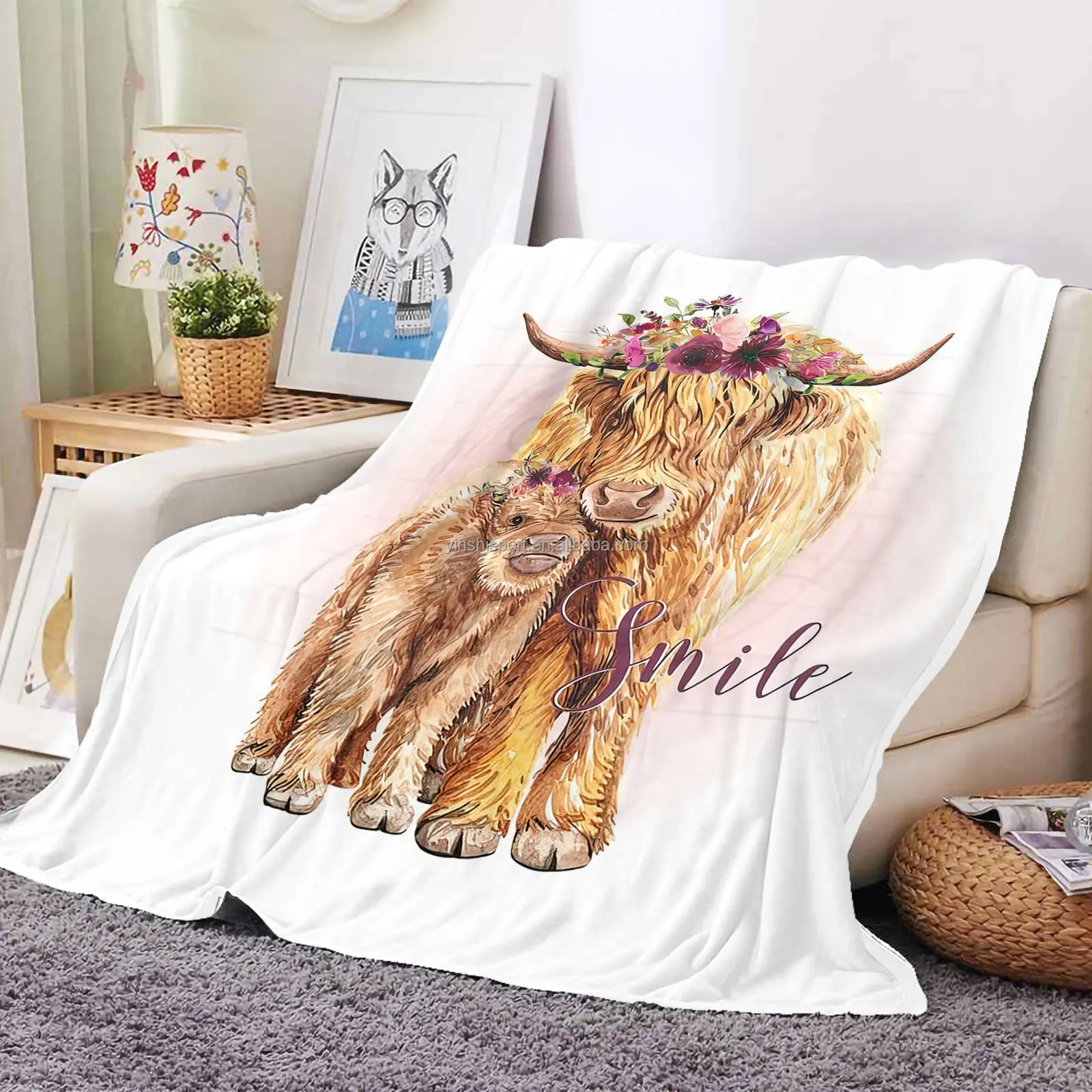 Cute Cow Pattern Peso Pluma Sublimation Fleece Travel Throw Blanket ...