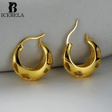ICEBELA Jewelry Women's Tarnish 925 Silver Fashion Jewelry Chunky Earring Clip On Hollowed Circle Large Hoop Earrings For Girls