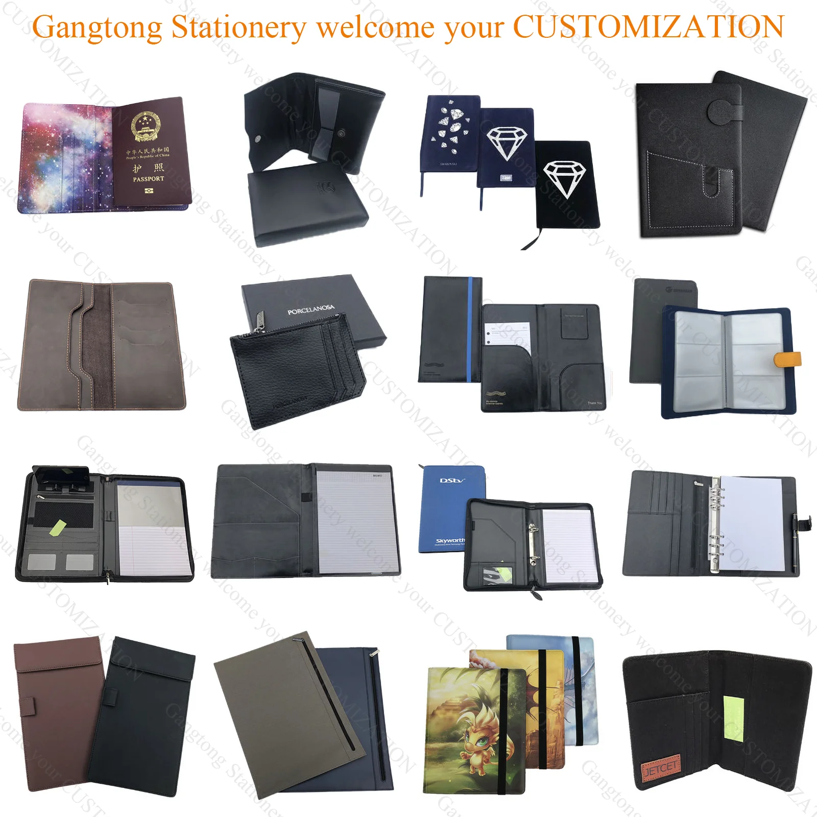 Luxury Yellow A4 Leather File Folder Zipper Portfolio A4 Padfolio