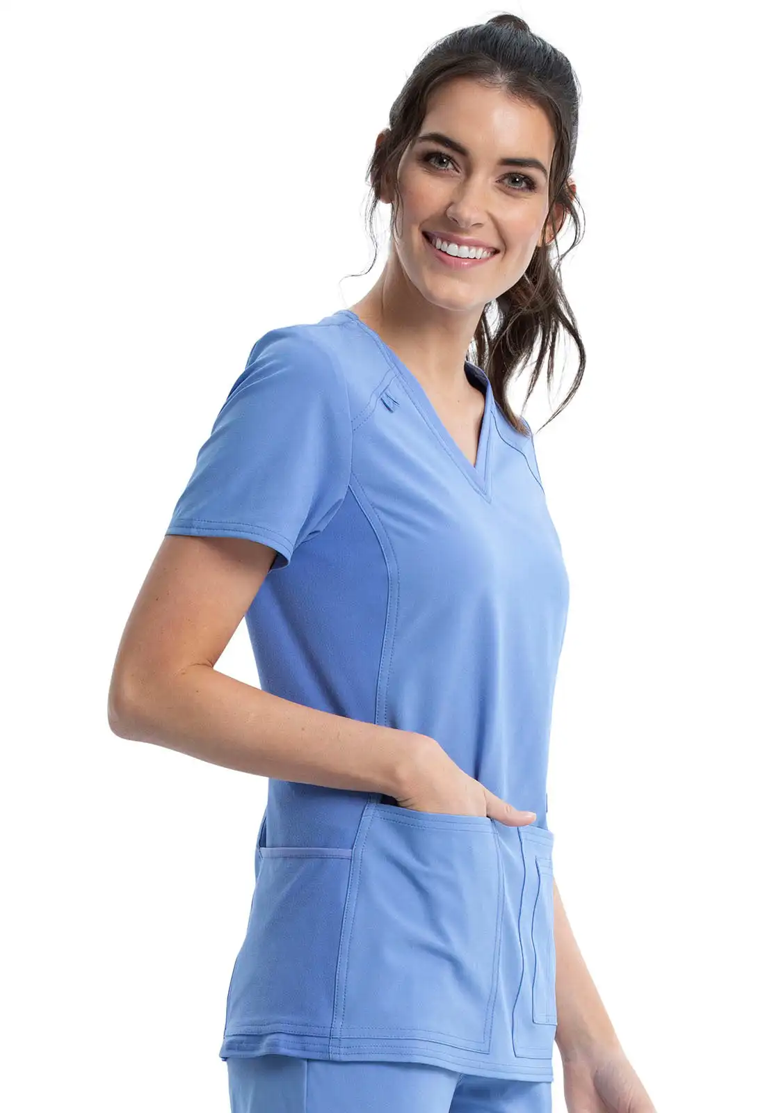 Hot Sale Breathable Scrubs Uniforms Sets Vneck Knit Panel Nurse Scrub