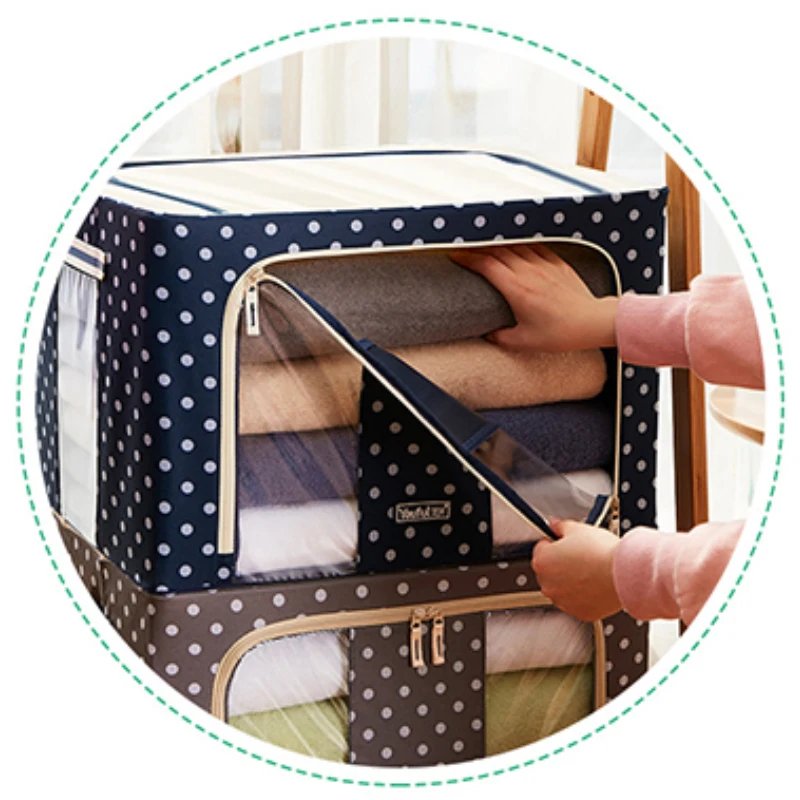 44L 66L New Foldable Storage Box Clothes Blanket Closet Sweater Organizer Bag Steel Frame Support Oxford Cloth Storage Organizer