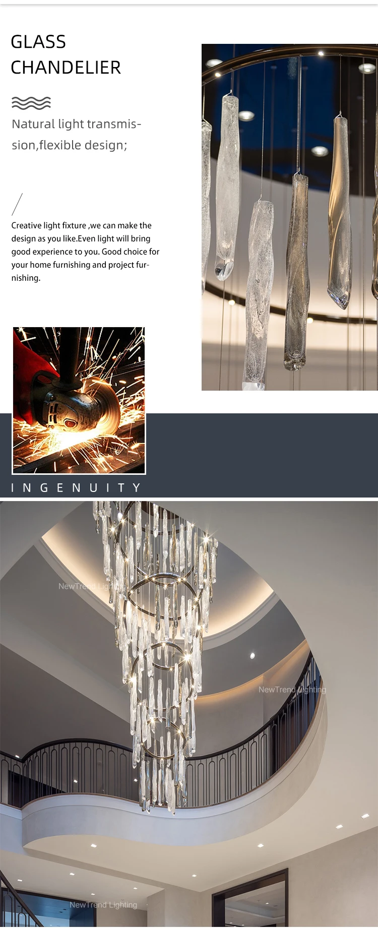 CPL-342 Professional Bespoke Indoor Decoration Lighting Hotel Villa Hall Staircase Led Chandelier factory