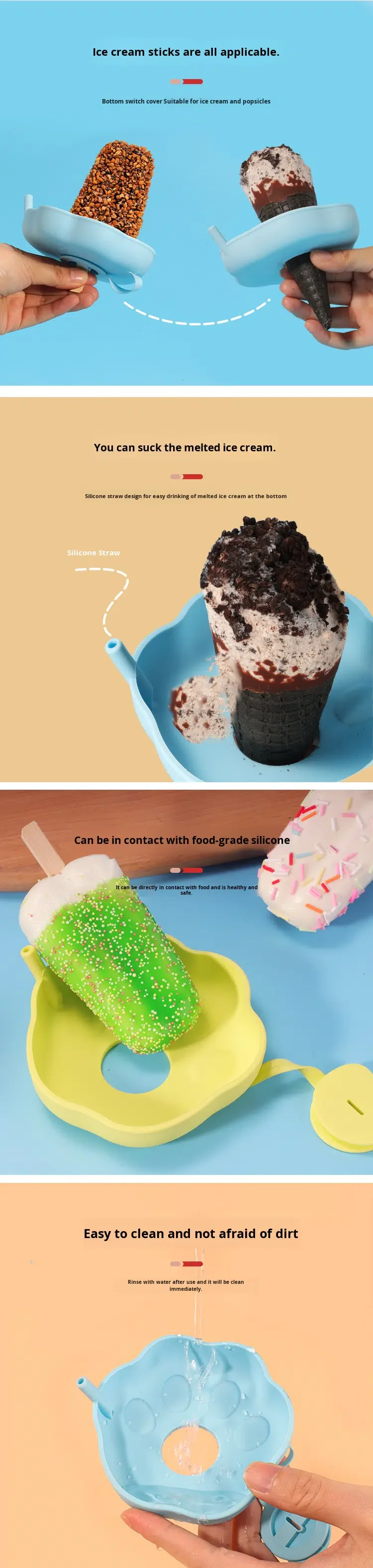 Children's Eco-Friendly Silicone Ice Cream Holder Leak-Proof Easy Rinse Food-Grade Dual-Use Straw Popsicle Holder for Outdoor supplier